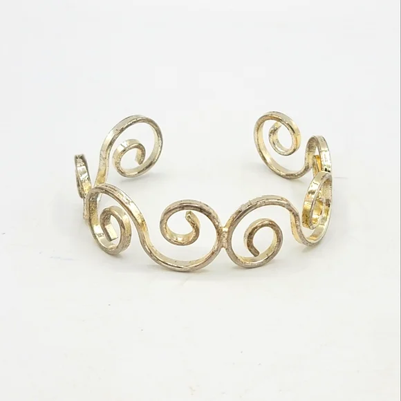 Best Silver tone Scroll Coil Curl Curlicue Whorl Spiral Cuff Bangle Bracelet Vtg - Picture 6 of 6